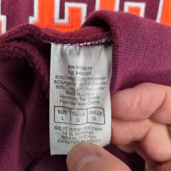 Virginia Tech Pullover Crew Sweatshirt Men's L Burgundy Team Edition Apparel VT - Picture 8 of 10